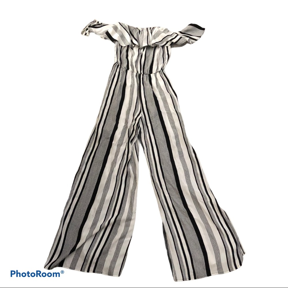 ANGL NWT white black stripe jumpsuit